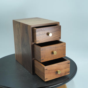 Handcrafted Black Walnut 3-Drawer Box, Solid Wood Desktop Organizer