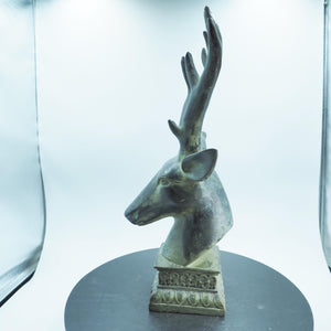 Large Bronze Deer Head Figurine, Powerful Presence, Rich Texture