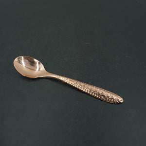 Hand-Hammered Copper Cup and Saucer with Chasing, Decorative Handle, Spoon Included
