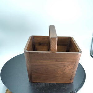 Handmade Walnut Wooden Storage Caddy with Handle, Solid Wood Organizer Box