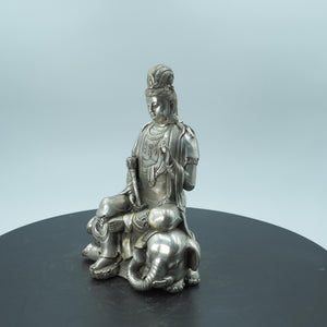 Antique Style Pure Copper Samantabhadra Bodhisattva Statue with Elephant Mount, Copper Craft Ornament