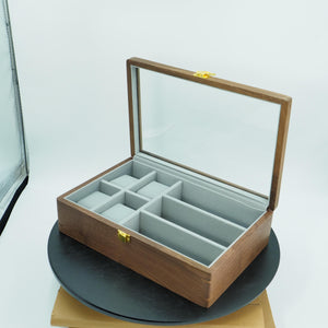 Black Walnut Watch & Glasses Box, Glass Lid Display Organizer, Men  Gift