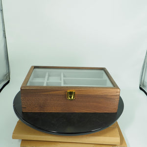 Black Walnut Watch & Glasses Box, Glass Lid Display Organizer, Men  Gift