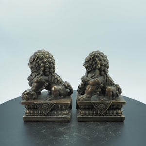 Antique-Style Copper Zen Lion Statues: Home Protection Feng Shui Decor