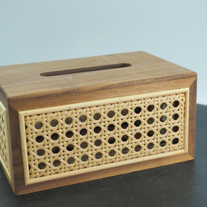 Walnut Rattan Tissue Box Cover, Handmade Wooden Tissue Holder, Nordic Style Decorative Napkin Case, American Black Walnut Tissue Dispenser
