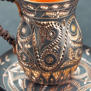 Handmade Engraved Copper Mug with Plate – Boho Vintage Coffee Cup, Unique Artisan Gift