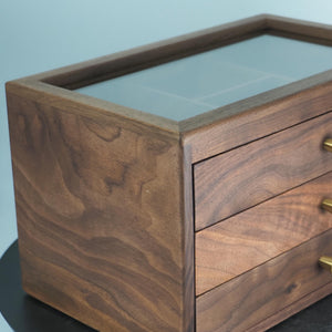 Japanese Black Walnut Jewelry Organizer, 3-Layer Velvet Drawers, Large Capacity Storage Box