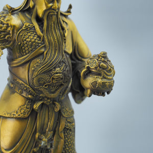Pure Copper Guan Gong Statue: Martial God Guan Yu Holding Treasure Bowl