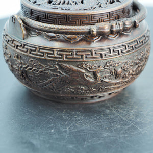 Pure Copper Dragon and Phoenix Incense Burner with Storage Box