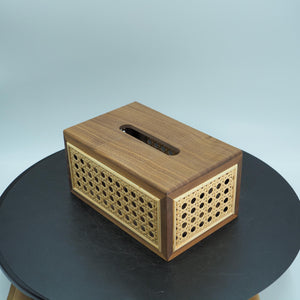 Walnut Rattan Tissue Box Cover, Handmade Wooden Tissue Holder, Nordic Style Decorative Napkin Case, American Black Walnut Tissue Dispenser