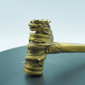 Embossed Dragon Head Copper Hammer - Gold Auspicious Lucky Hammer