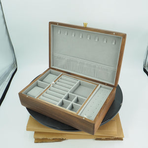 Black Walnut Double-Layer Jewelry Box, Multi-Compartment Storage Organizer