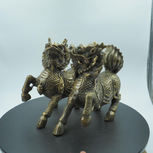 Brass Fire Kylin Statues: Antique Feng Shui Home Decor (7.87 inch)