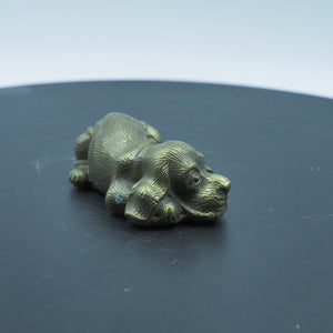 Vintage Solid Brass Lying Dog Figurine: Relaxed Sculpture