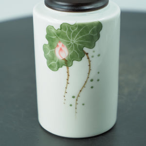 White Porcelain Lotus Jar, Hand-Painted Storage Canister, Airtight, Moisture-Proof