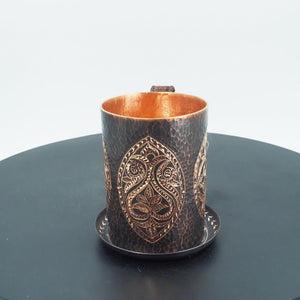 Hand-Hammered Engraved Copper Mug with Braided Handle, Vintage Style