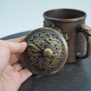 Messing Drache und Phönix Wasserglas mit Deckel: Glücksbringer Ornament