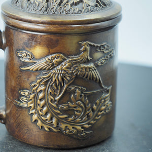 Messing Drache und Phönix Wasserglas mit Deckel: Glücksbringer Ornament