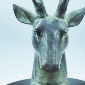 Large Bronze Deer Head Figurine, Powerful Presence, Rich Texture