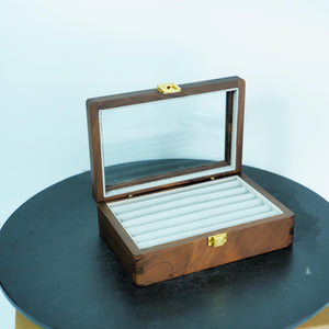 Black Walnut Ring & Earring Jewelry Box, Compact Wooden Storage Organizer
