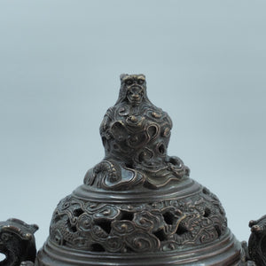 Antique Copper Dragon Incense Burner: Hollow Carved Triangular Design