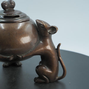 Copper Mice Incense Burner: Whimsical Peanut Design, Small Storage Box