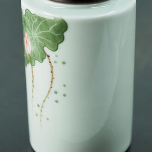 White Porcelain Lotus Jar, Hand-Painted Storage Canister, Airtight, Moisture-Proof