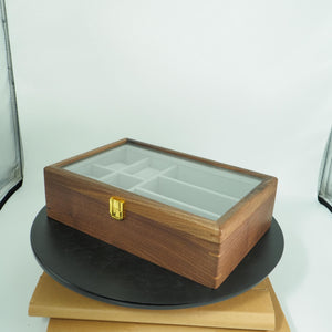 Black Walnut Watch & Glasses Box, Glass Lid Display Organizer, Men  Gift
