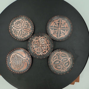 Hand-Hammered Copper Cup and Saucer with Chasing, Decorative Handle, Spoon Included