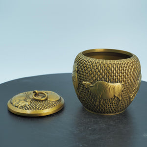 Copper Small Item Storage Jar, Five Bulls Tea Caddy Decorative Jar, Tennis Ball Shape