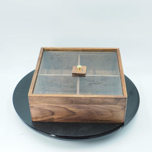 Handcrafted Black Walnut Organizer Box with Glass Lid & Brass Handle