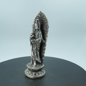 Silver-Plated Copper Guanyin Statue - Vintage Style Backlit Bodhisattva