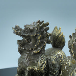 Copper Qilin Figurines: Antique Style Wealth Ornament Pair