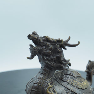Brass Bagua Dragon Turtle Figurine: Antique Feng Shui Decor
