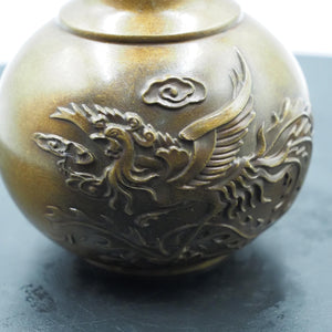 Brass Dragon and Phoenix Vase: Hand-Inlaid Copper Decorative Art