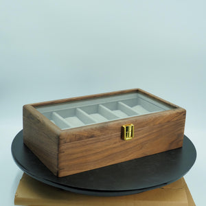 Elegant Black Walnut Watch & Bracelet Box, Glass Lid Display Case, Luxury Organizer