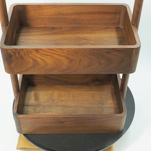 Handmade Two-Tier Walnut Wood Organizer, Solid Black Walnut Storage Rack, Modern Tabletop Display Shelf