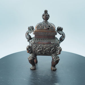 Gilt Copper Tiger Ear Incense Burner: Antique-Style Lion Lid
