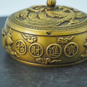 Copper Dragon & Phoenix Ashtray: Antique-Style Relief Decor