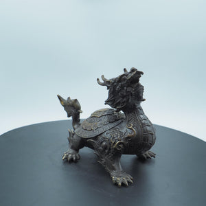 Brass Bagua Dragon Turtle Figurine: Antique Feng Shui Decor