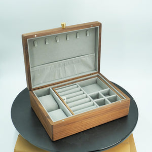 Black Walnut Jewelry Box, Double-Layer Multi-Compartment Storage for Necklaces, Watches & Rings