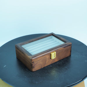 Black Walnut Ring & Earring Jewelry Box, Compact Wooden Storage Organizer