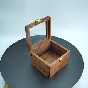 Handcrafted Black Walnut Wooden Box, Glass Lid Jewelry Organizer