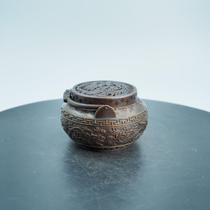 Pure Copper Dragon and Phoenix Incense Burner with Storage Box