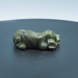 Vintage Solid Brass Lying Dog Figurine: Relaxed Sculpture
