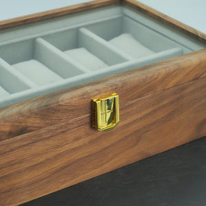 Elegant Black Walnut Watch & Bracelet Box, Glass Lid Display Case, Luxury Organizer