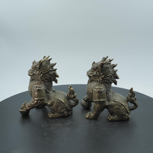 Pair of Pure Copper Kylin Ornaments, Auspicious Wealth and Home Protection Mythical Beasts