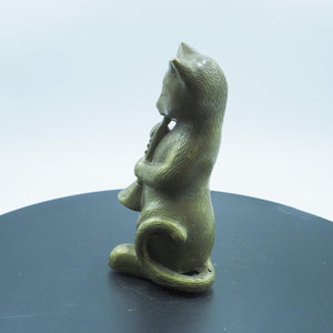 Copper Cat Figurine: Rustic Clarinet Player