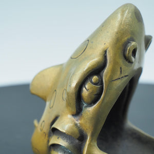 Brass Shark Open Mouth Figurine, Fish Tank Decoration and Hideout, Small Animal Ornament