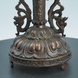 Tibetan Copper Lotus Incense Burner: Eight Auspicious Treasures Altar Decor